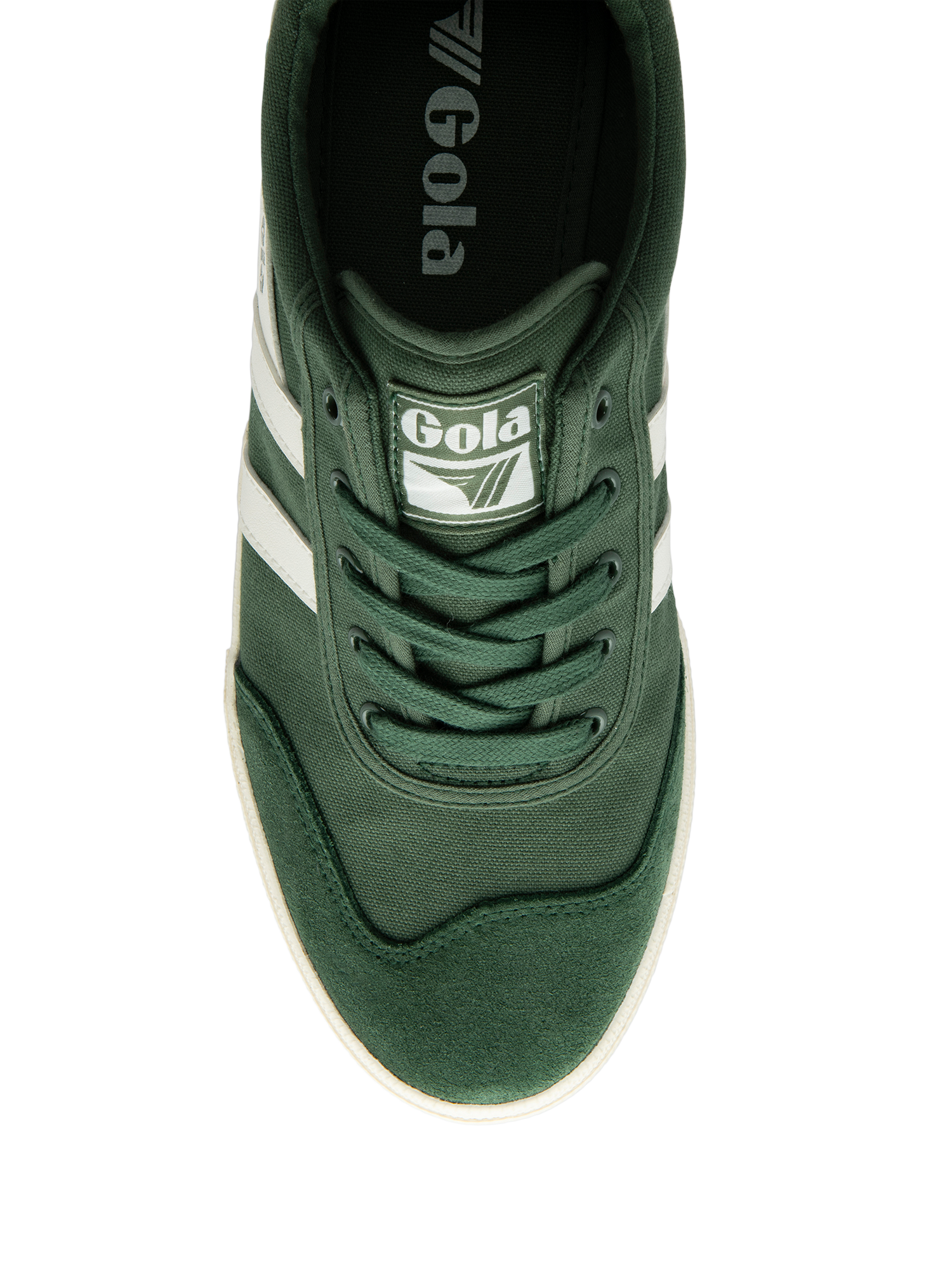 Product image 5 of 5, which shows Gola Classics Badminton Leather Trainers, Evergreen/Off White, 6