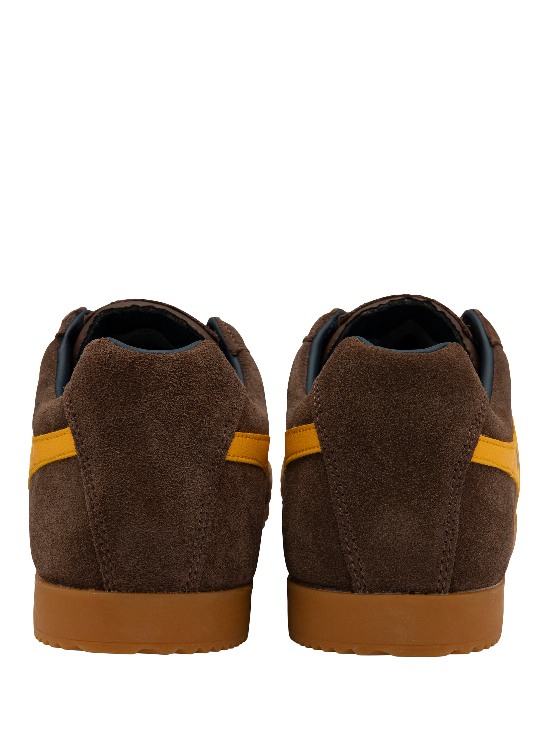 Product image 4 of 5, which shows Gola Classics Harrier Suede Lace Up Trainers, Coffee/Sun/Navy, 6