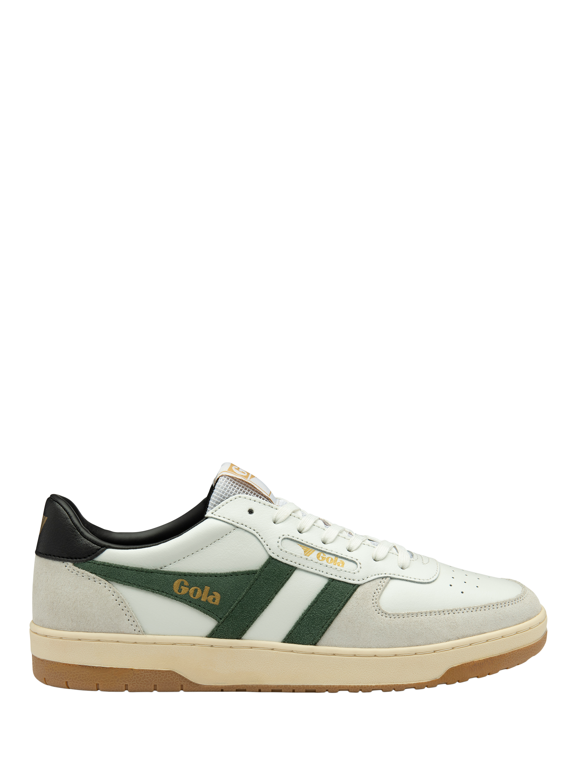 Product image 1 of 5, which shows Gola Hawk Leather Trainers, White/Sage/Black, 6
