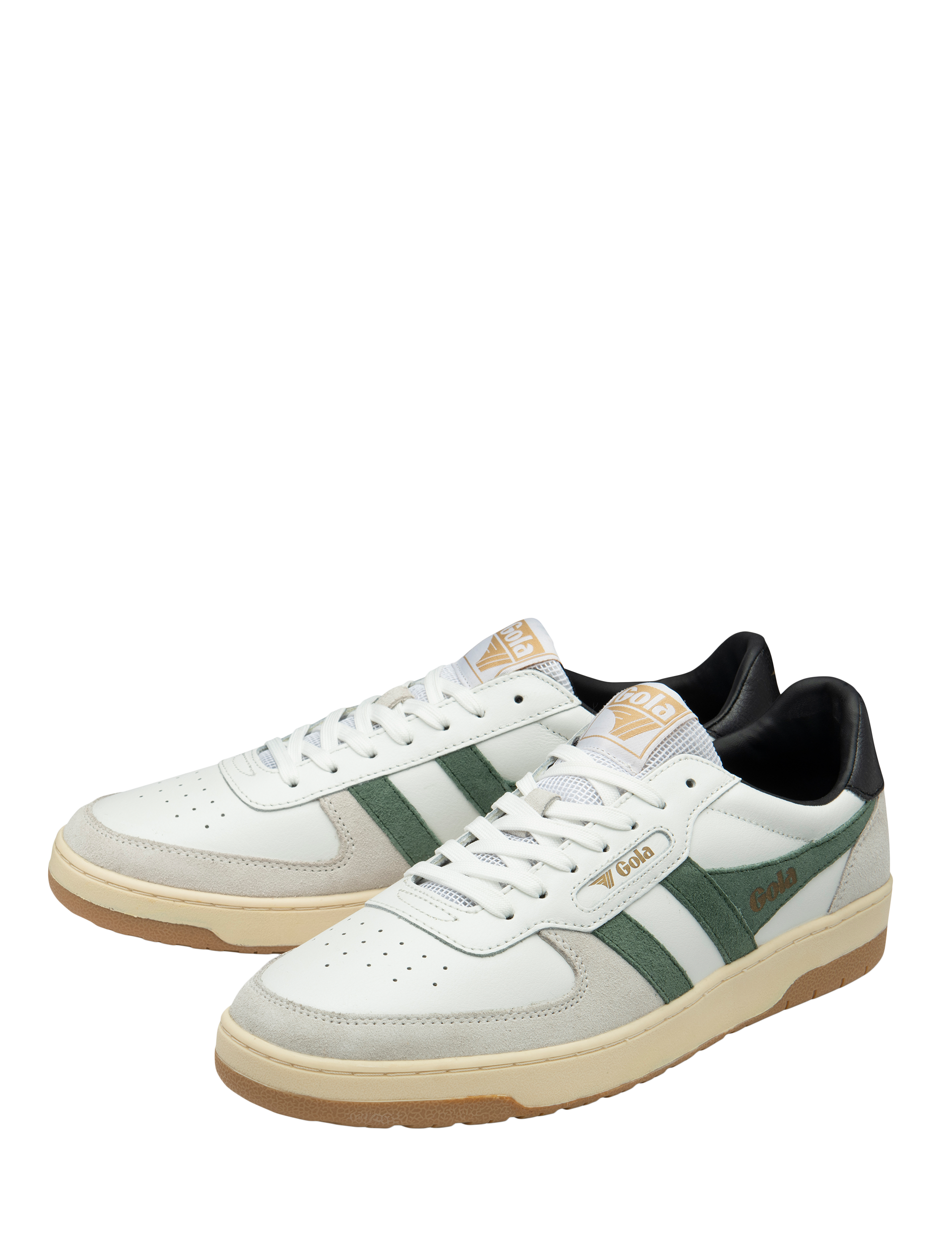 Product image 3 of 5, which shows Gola Hawk Leather Trainers, White/Sage/Black, 6
