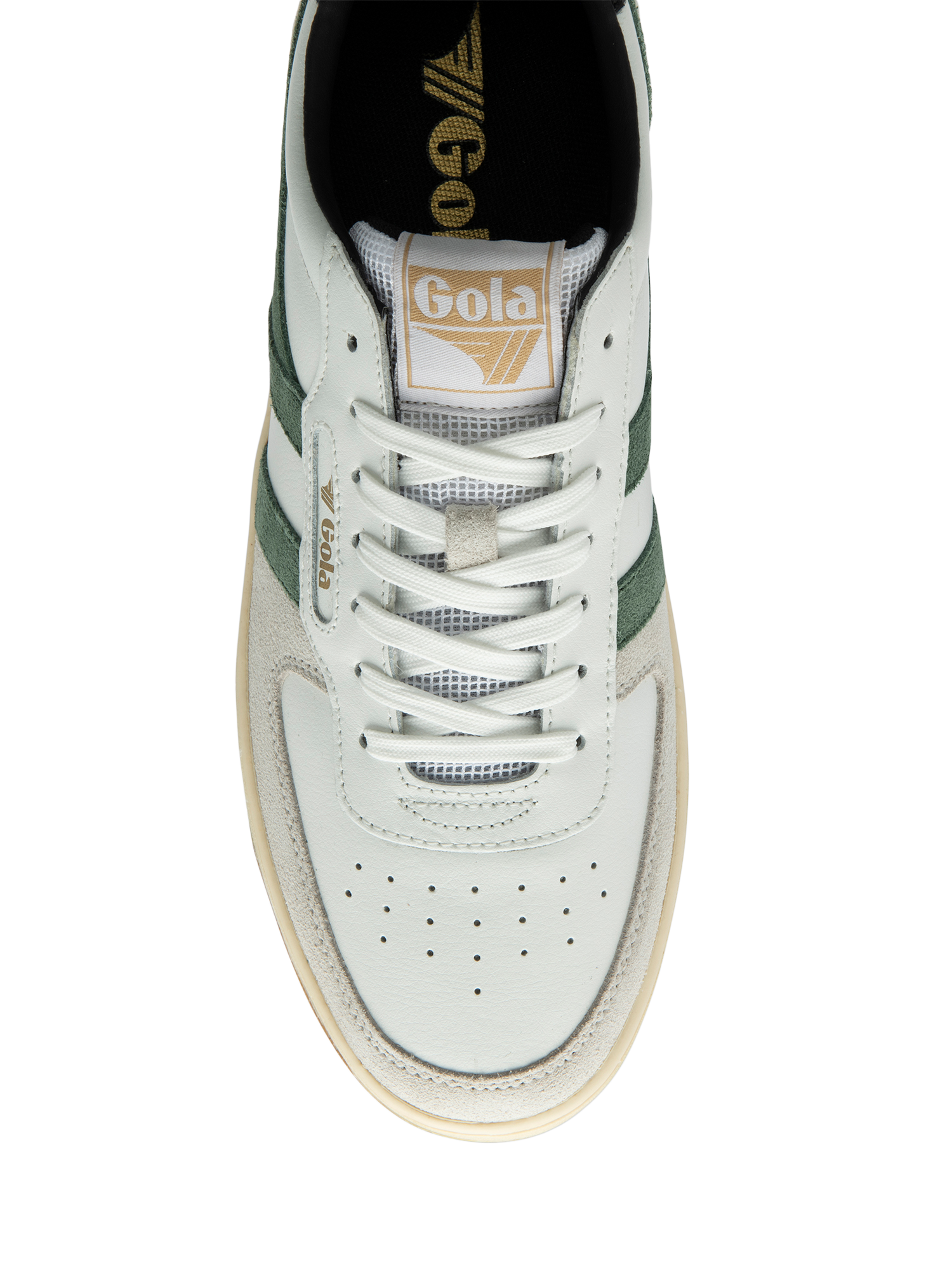 Product image 5 of 5, which shows Gola Hawk Leather Trainers, White/Sage/Black, 6