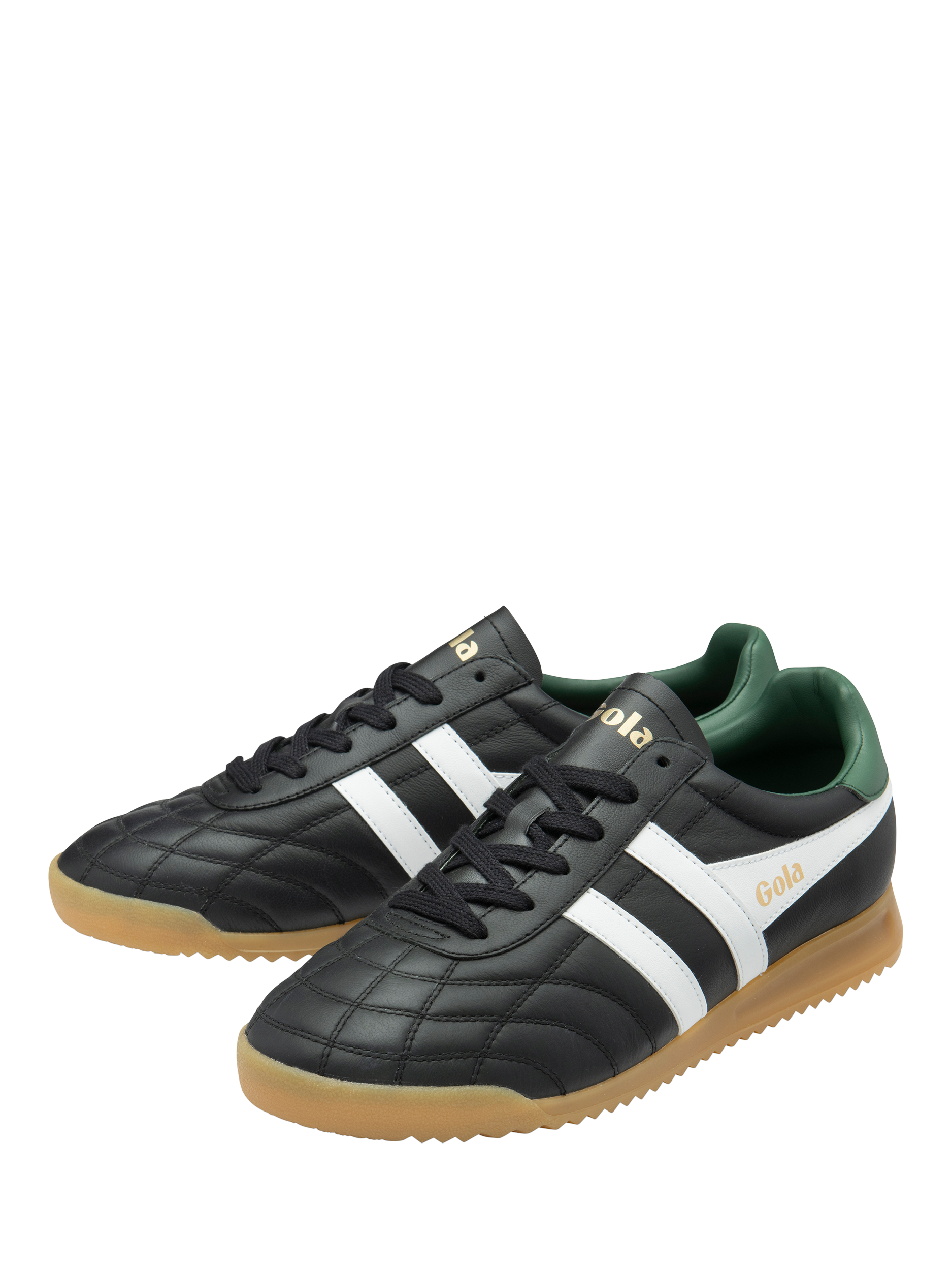 Product image 3 of 5, which shows Gola Classics Stadium '86 Leather Lace Up Trainers, Black/White/Evergreen, 7