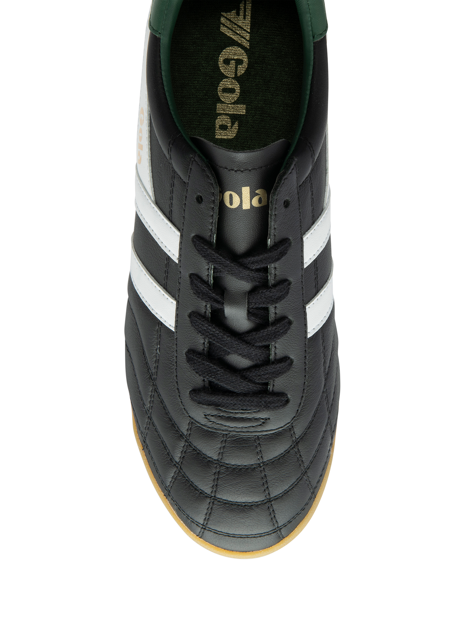 Product image 5 of 5, which shows Gola Classics Stadium '86 Leather Lace Up Trainers, Black/White/Evergreen, 7