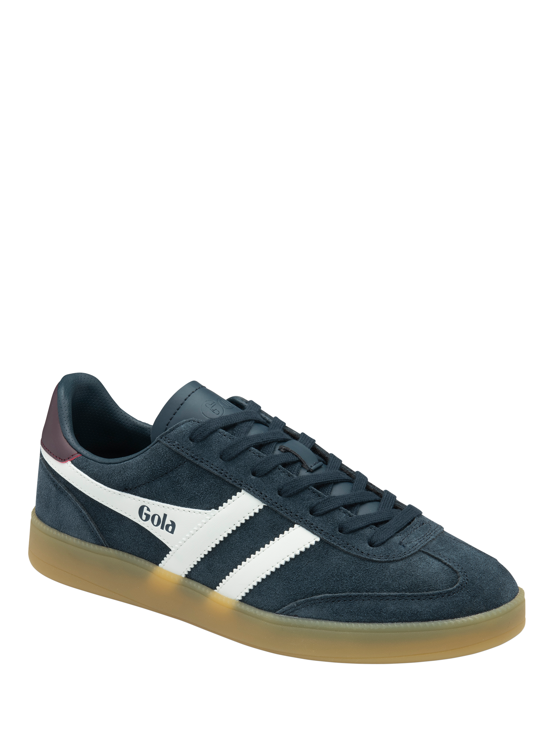 Product image 2 of 5, which shows Gola Viper Leather Trainers, Navy/White/Burgundy, 6