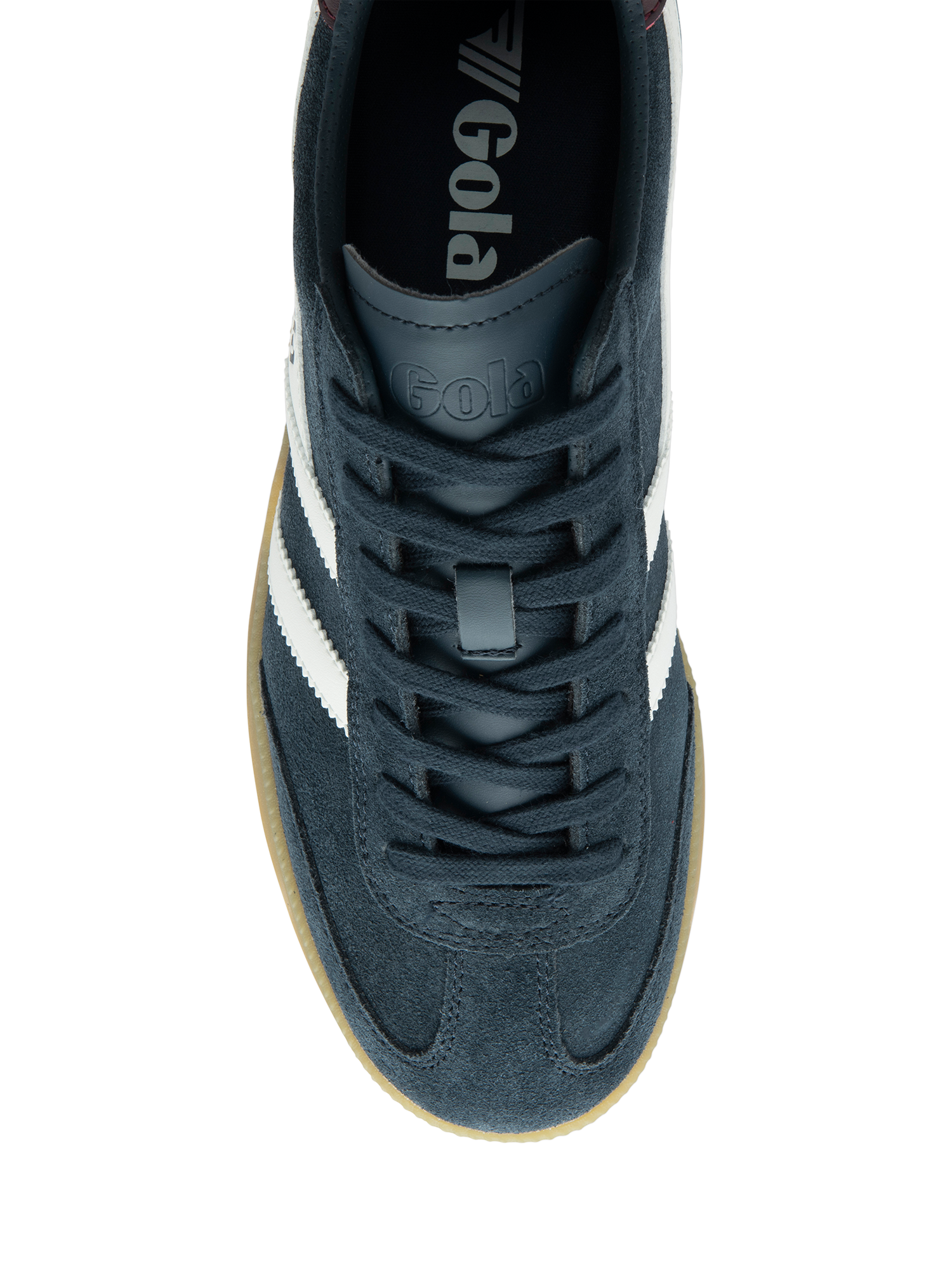 Product image 5 of 5, which shows Gola Viper Leather Trainers, Navy/White/Burgundy, 6