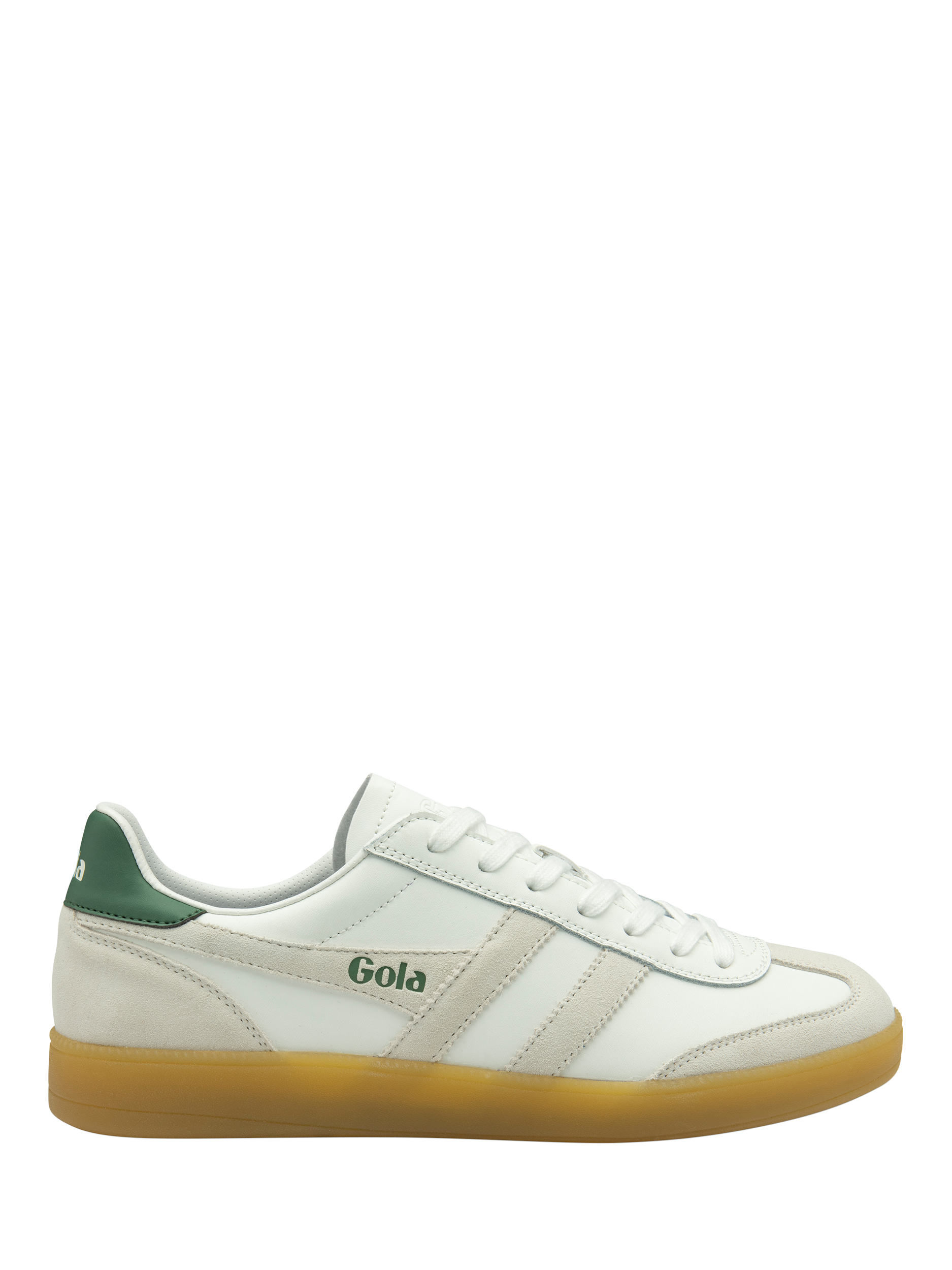 Product image 1 of 5, which shows Gola Viper Leather Trainers, White/Evergreen, 6