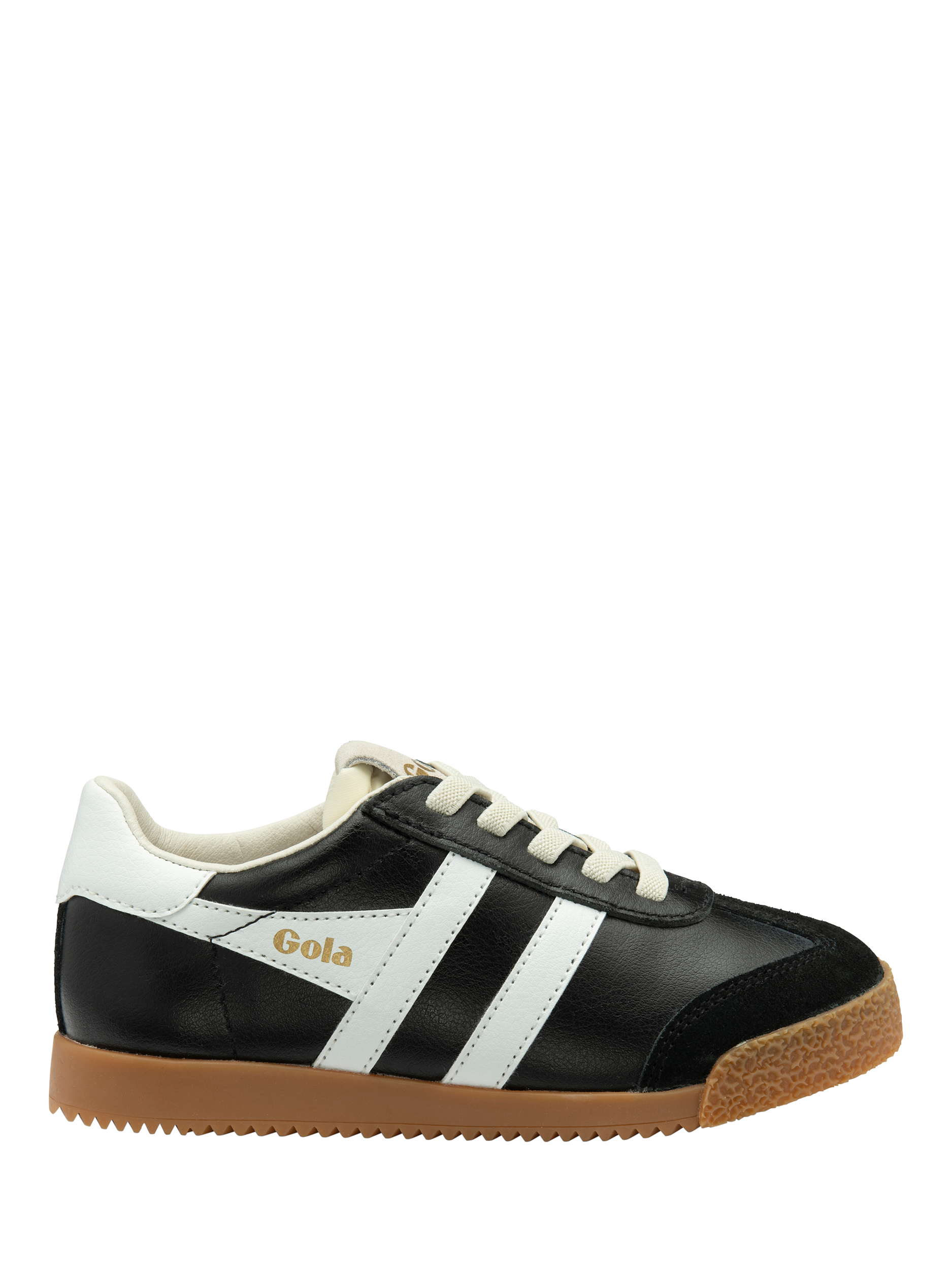 Product image 1 of 5, which shows Gola Kids' Elan Leather Trainers, Black/White, 1