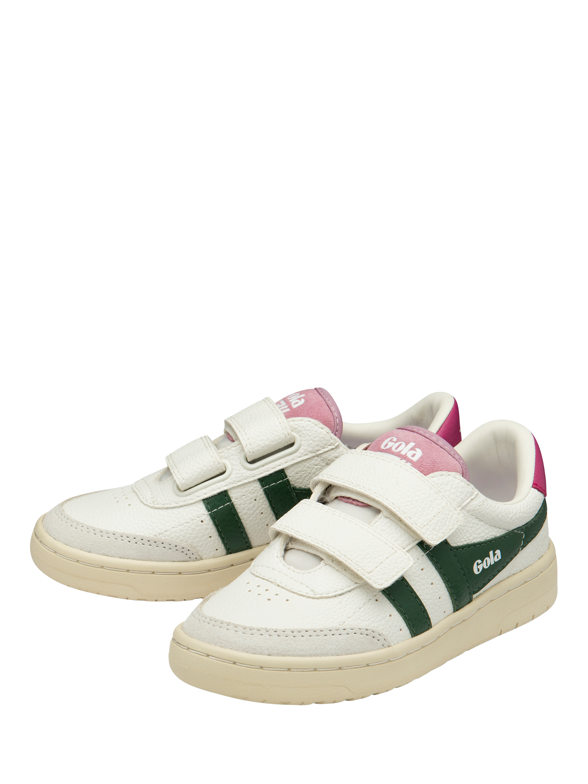 Product image 3 of 5, which shows Gola Kids' Classic Falcon Riptape Trainers, White/Evergreen/Fuchsia, 1