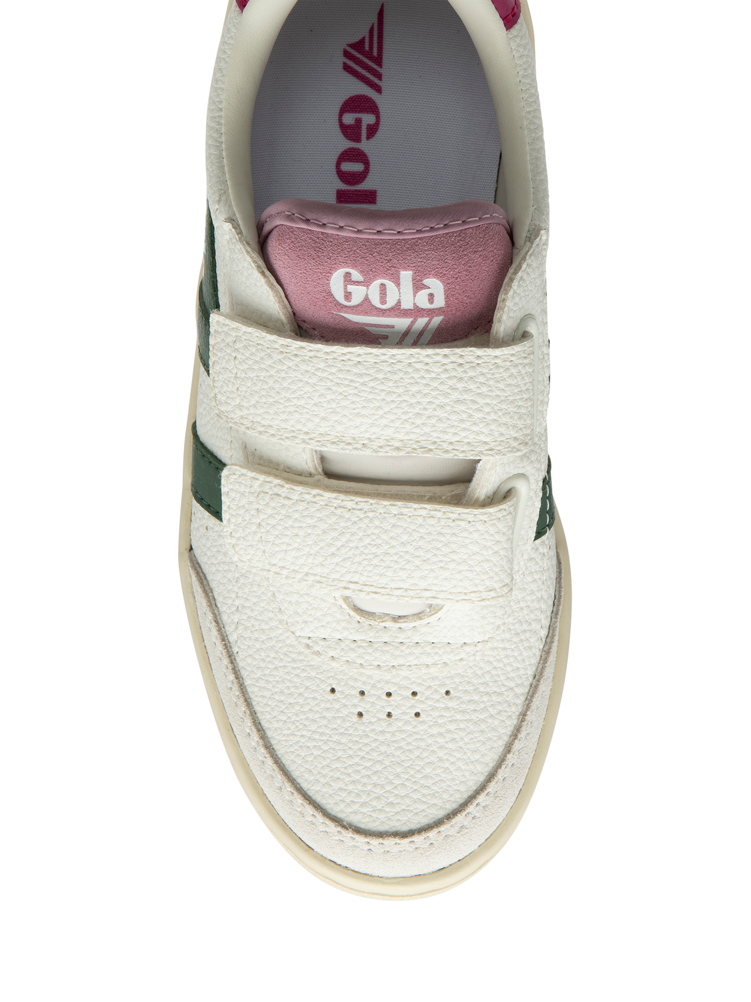 Product image 5 of 5, which shows Gola Kids' Classic Falcon Riptape Trainers, White/Evergreen/Fuchsia, 1