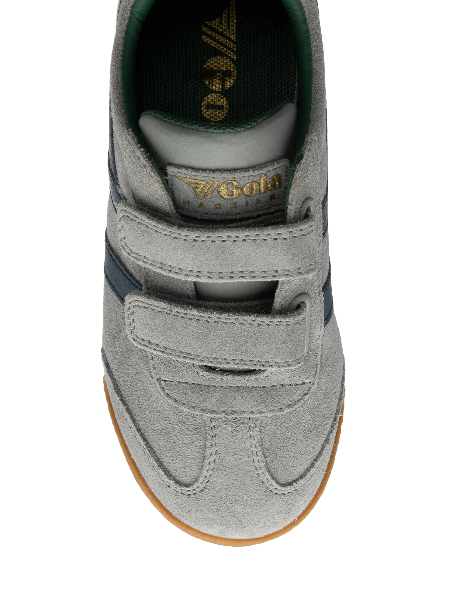 Product image 3 of 3, which shows Gola Kids' Harrier Suede Double Strap Trainers, Cement/Navy, 1