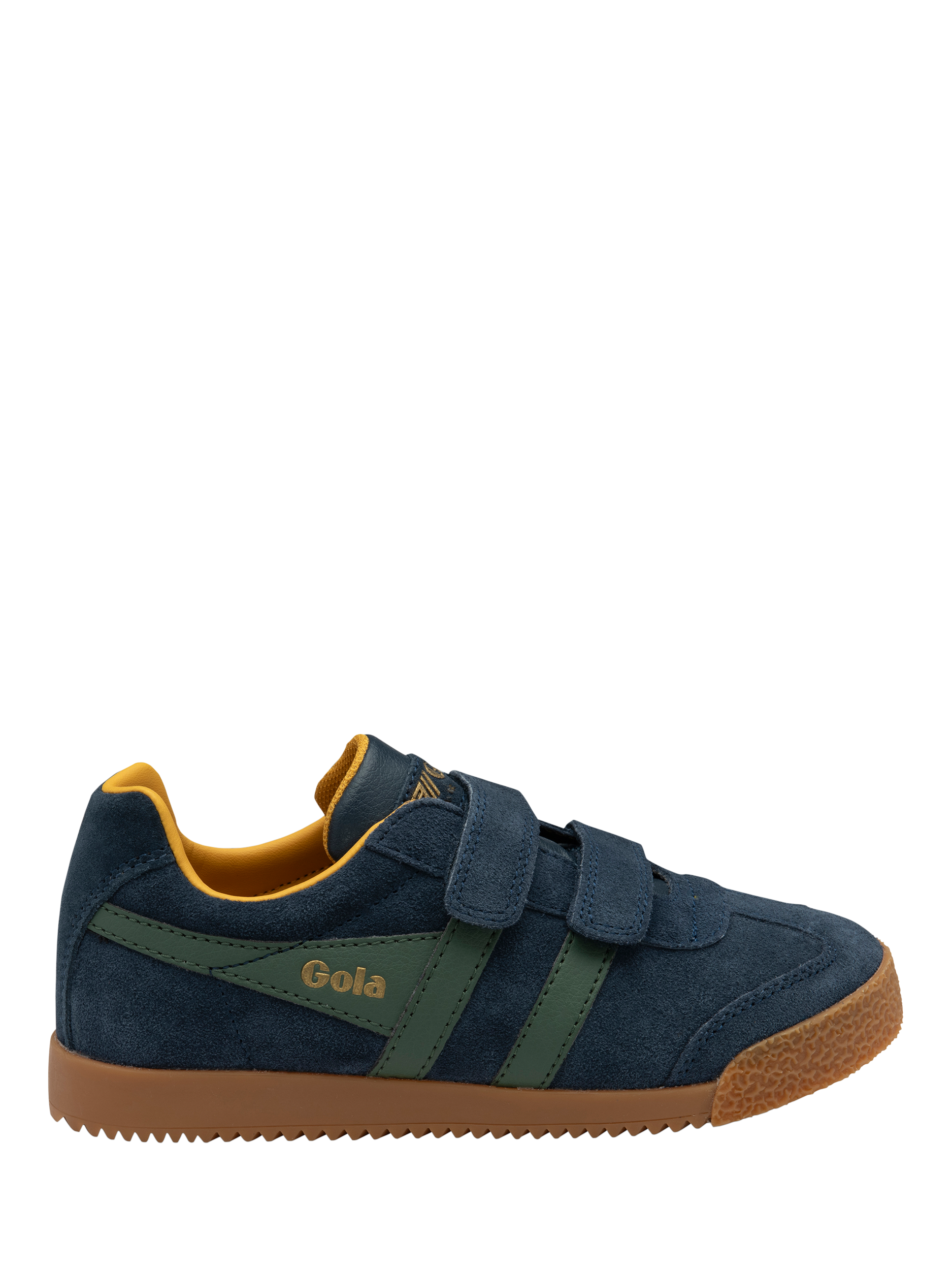 Product image 1 of 5, which shows Gola Kids' Harrier Strap Trainers, Navy/Sage, 8 Jnr