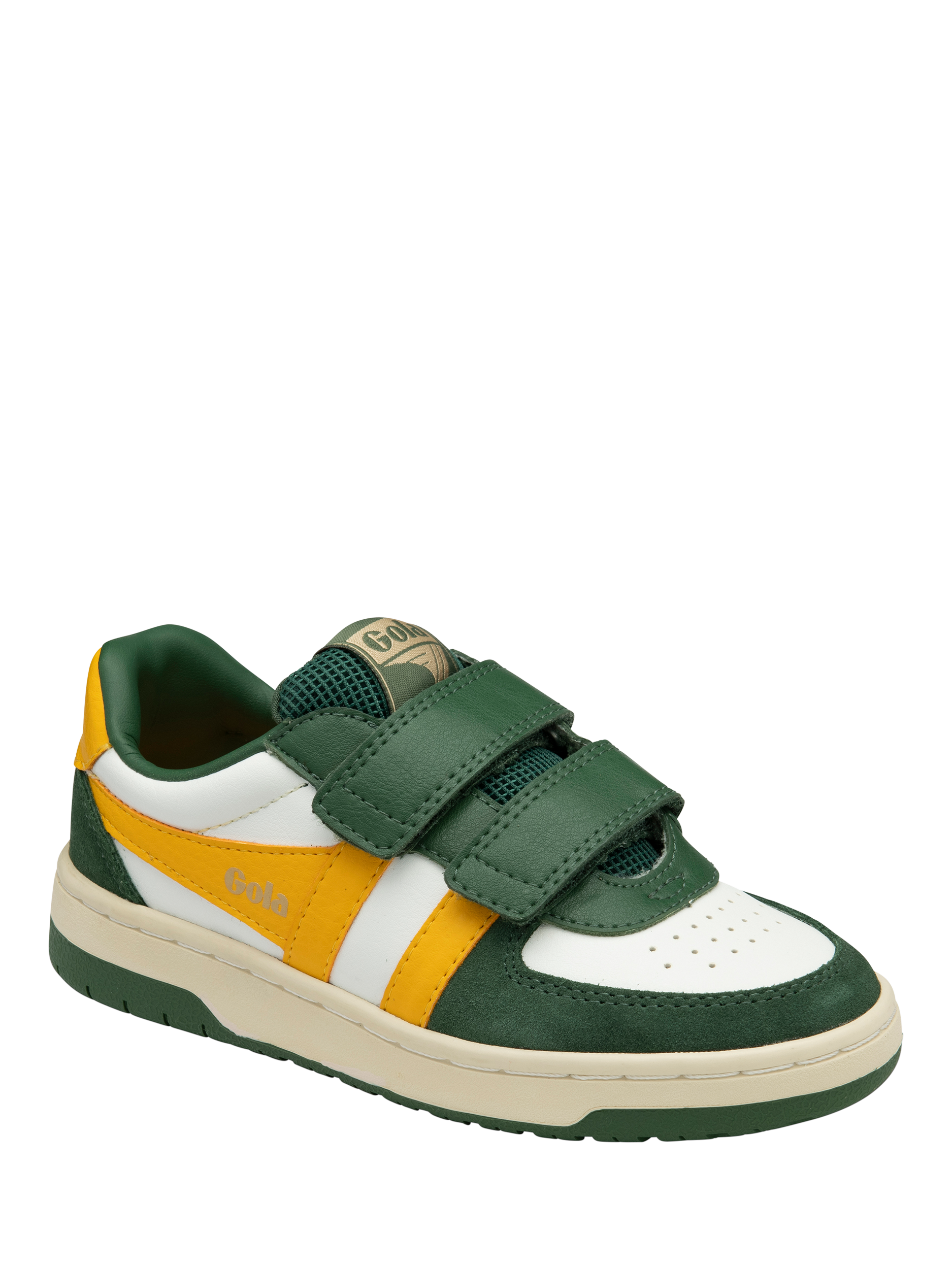 Product image 2 of 5, which shows Gola Kids' Classics Hawk Strap Trainers, White/Evergreen, 1