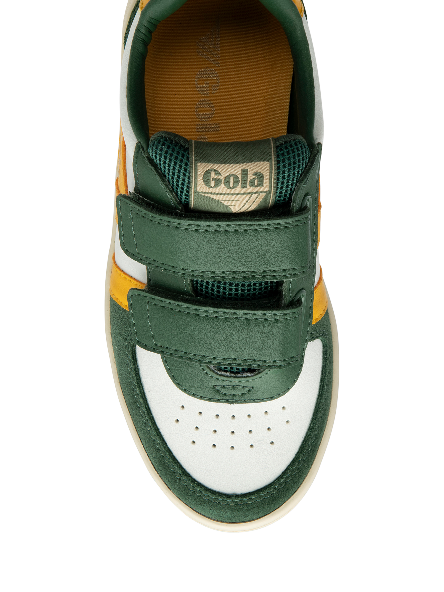 Product image 5 of 5, which shows Gola Kids' Classics Hawk Strap Trainers, White/Evergreen, 1