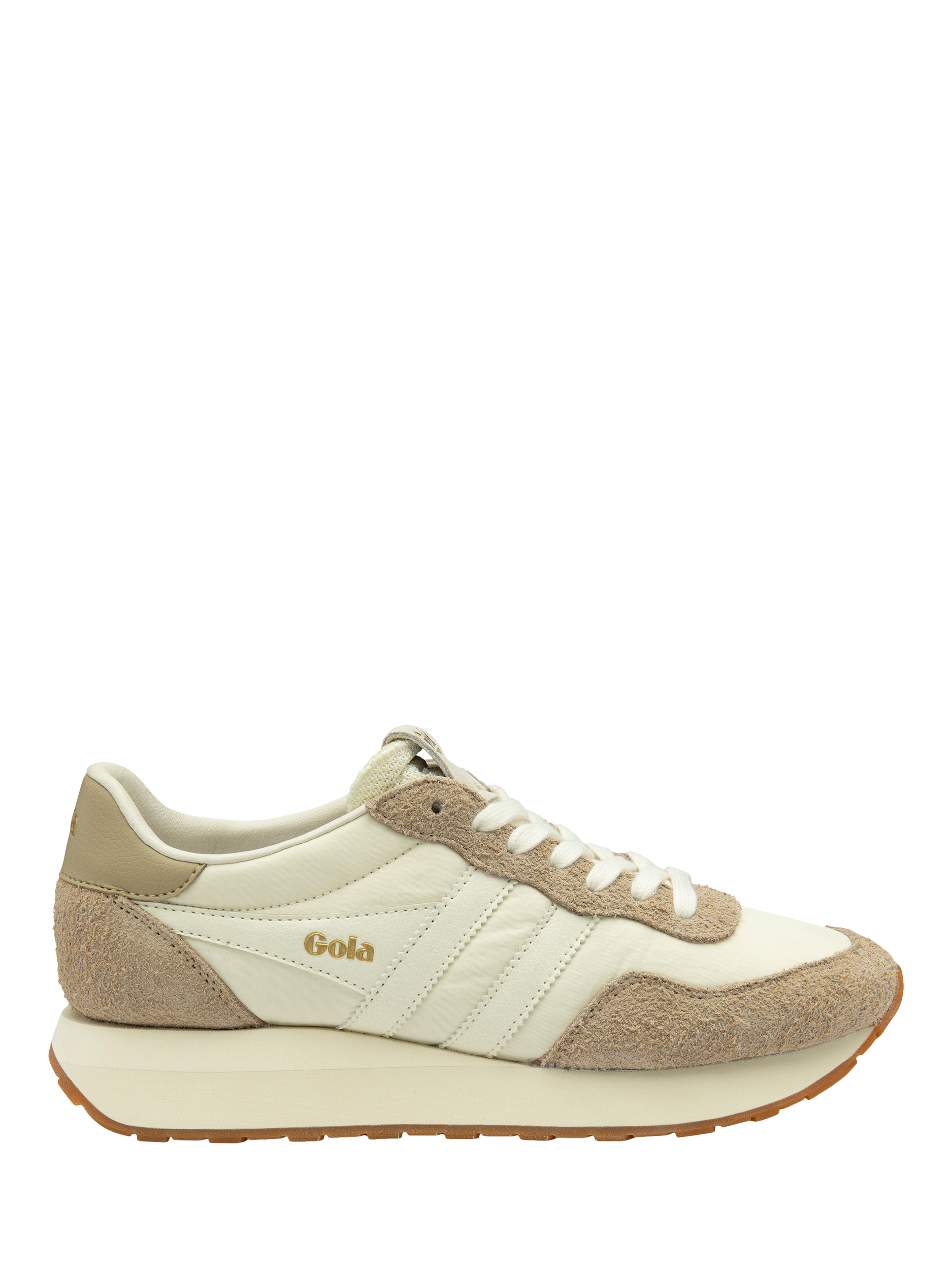 Product image 1 of 5, which shows Gola Classics Arizona Suede Blend Lace Up Trainers, Off White/Bone, 3
