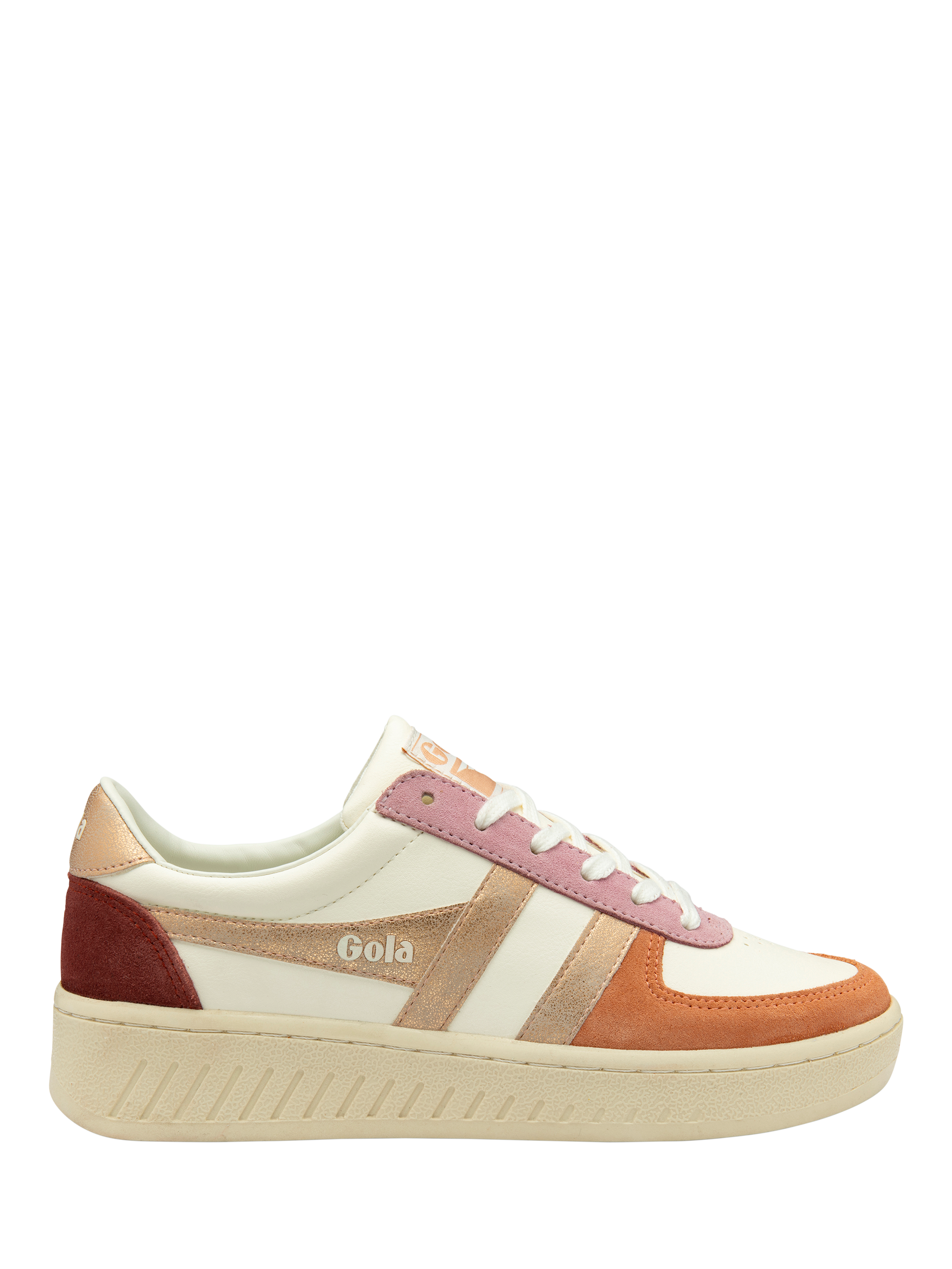 Product image 1 of 5, which shows Gola Classics Grandslam Quadrant Trainers, Off White/Terra/Gold, 4