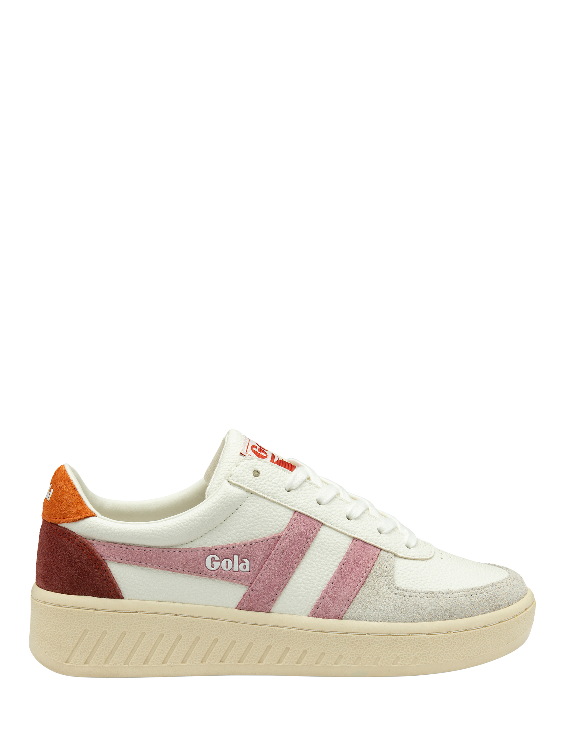 Product image 1 of 5, which shows Gola Classics Grandslam Trident Trainers, White/Candy/Orange, 3
