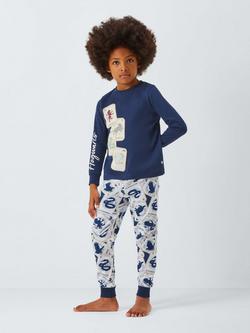 Brand Threads Kids' Harry Potter Cotton Long Sleeved Pyjamas, Beacon Blue - view 2, Beacon Blue