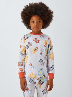 Brand Threads Kids' Cotton Blend Bluey Christmas Pyjamas, Multi, Multi