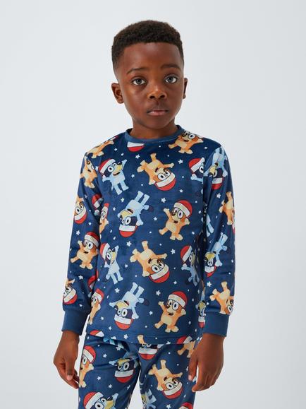 Brand Threads Kids' Fleece Christmas Bluey Long Sleeved Pyjamas, Blue Indigo, Blue Indigo