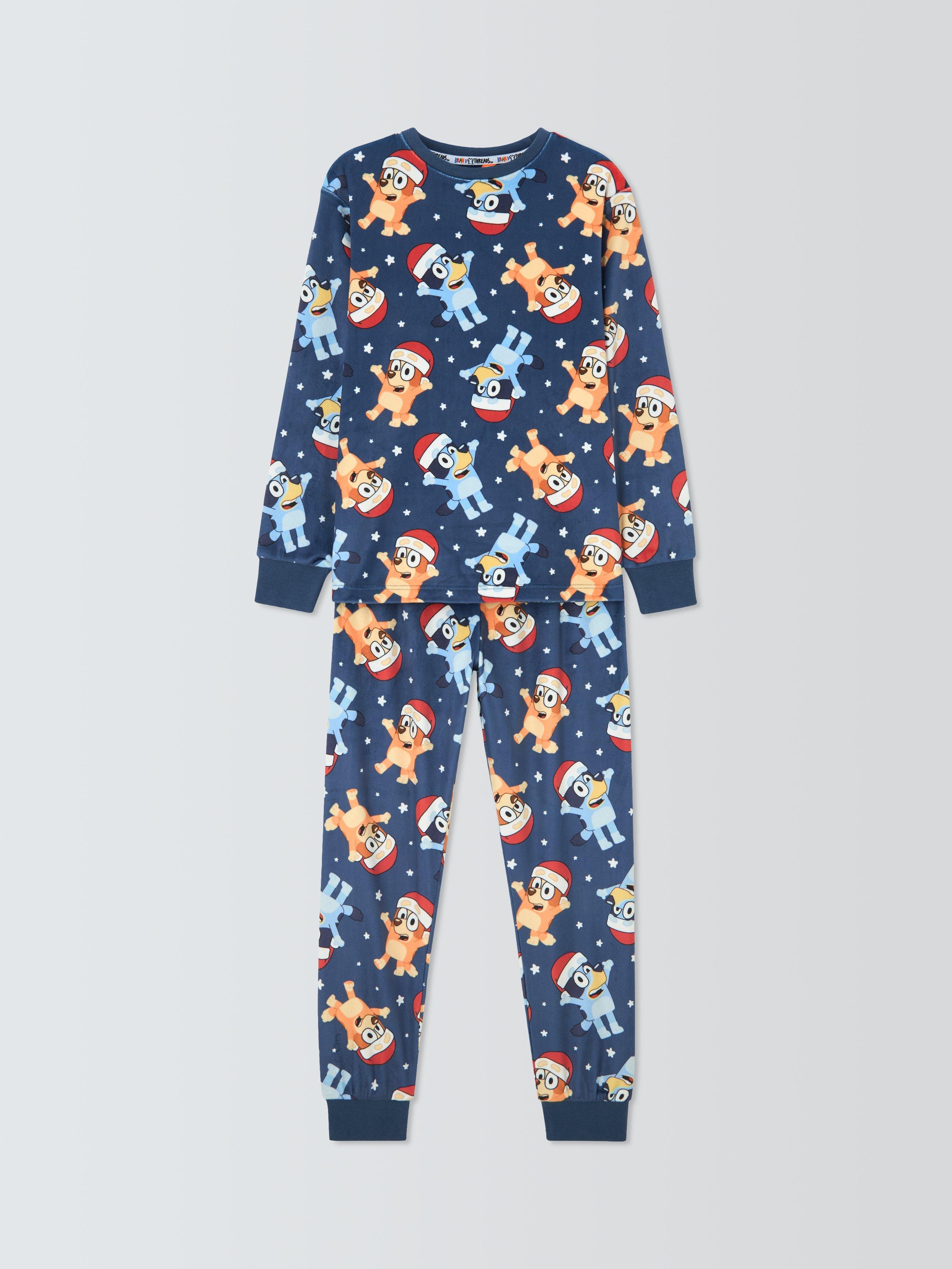 Brand Threads Kids' Fleece Christmas Bluey Long Sleeved Pyjamas, Blue Indigo
