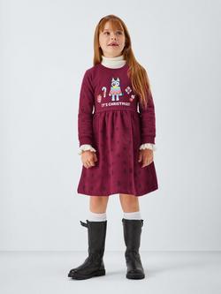 Brand Threads Kids' Cotton Blend Bluey Christmas Dress, Merlot - view 2, Merlot