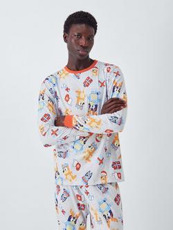 Brand Threads Men's Cotton Blend Bluey Christmas Pyjamas, Multi, Multi
