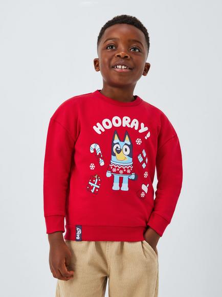Brand Threads Kids' Bluey Cotton Blend Christmas Sweatshirt, Red, Red