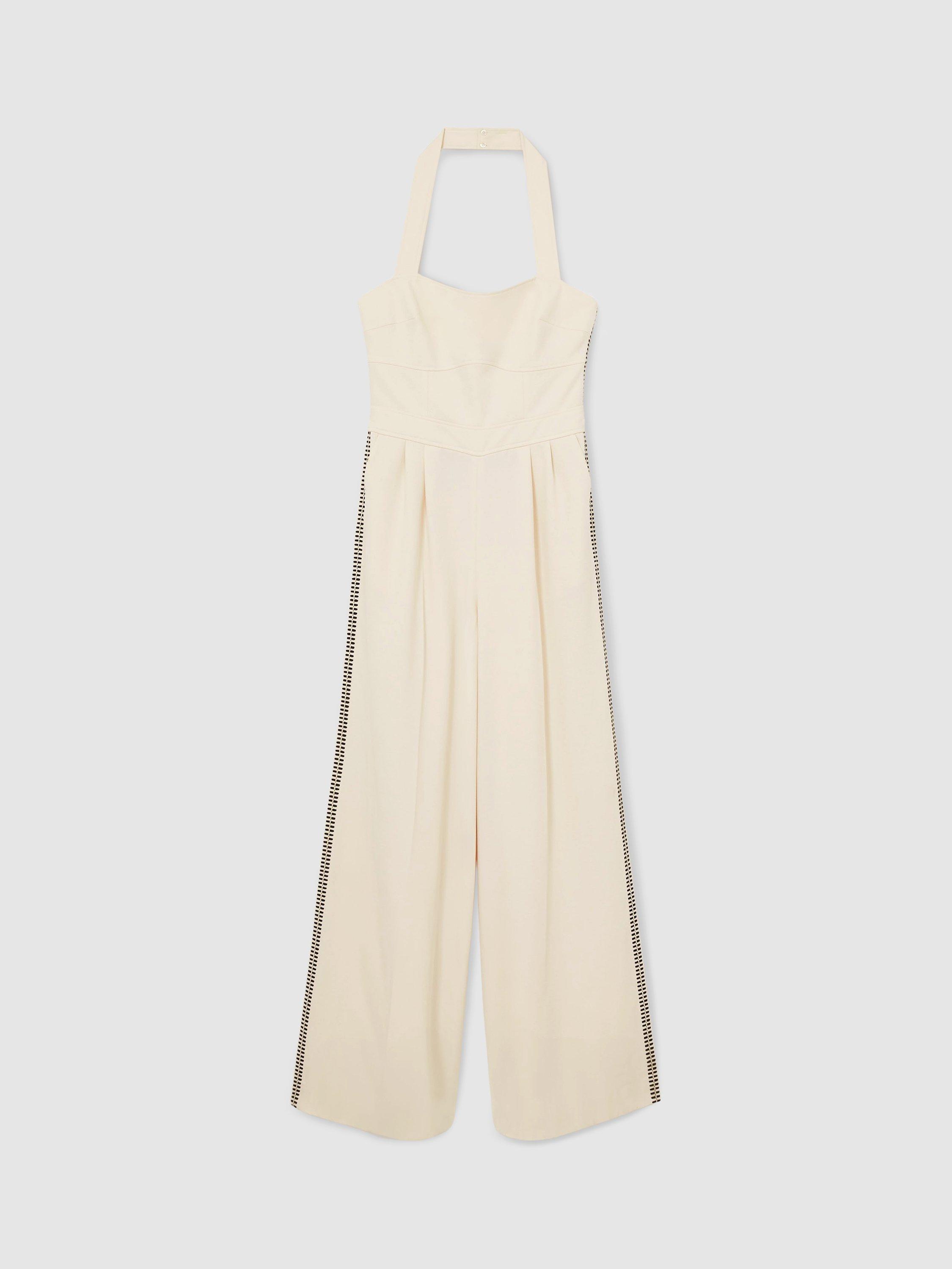 Product image 3 of 5, which shows Reiss Viola Halter Wide Leg Jumpsuit, Cream, 6