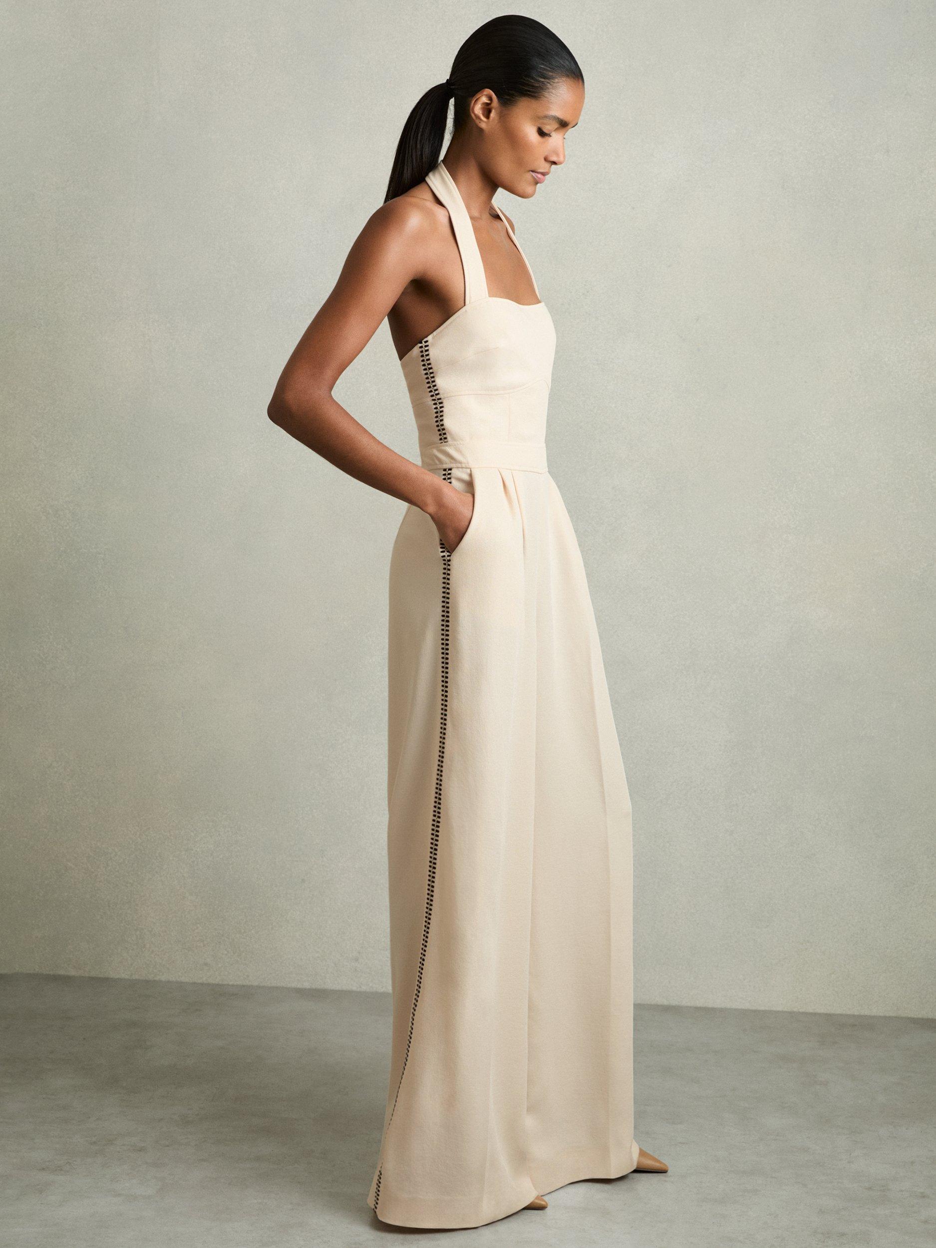 【海外限定】REISSジャンプスーツ☆Viola Embroidery Halterneck Reiss Viola Embroidery Halterneck Wide Leg Jumpsuit | REISS