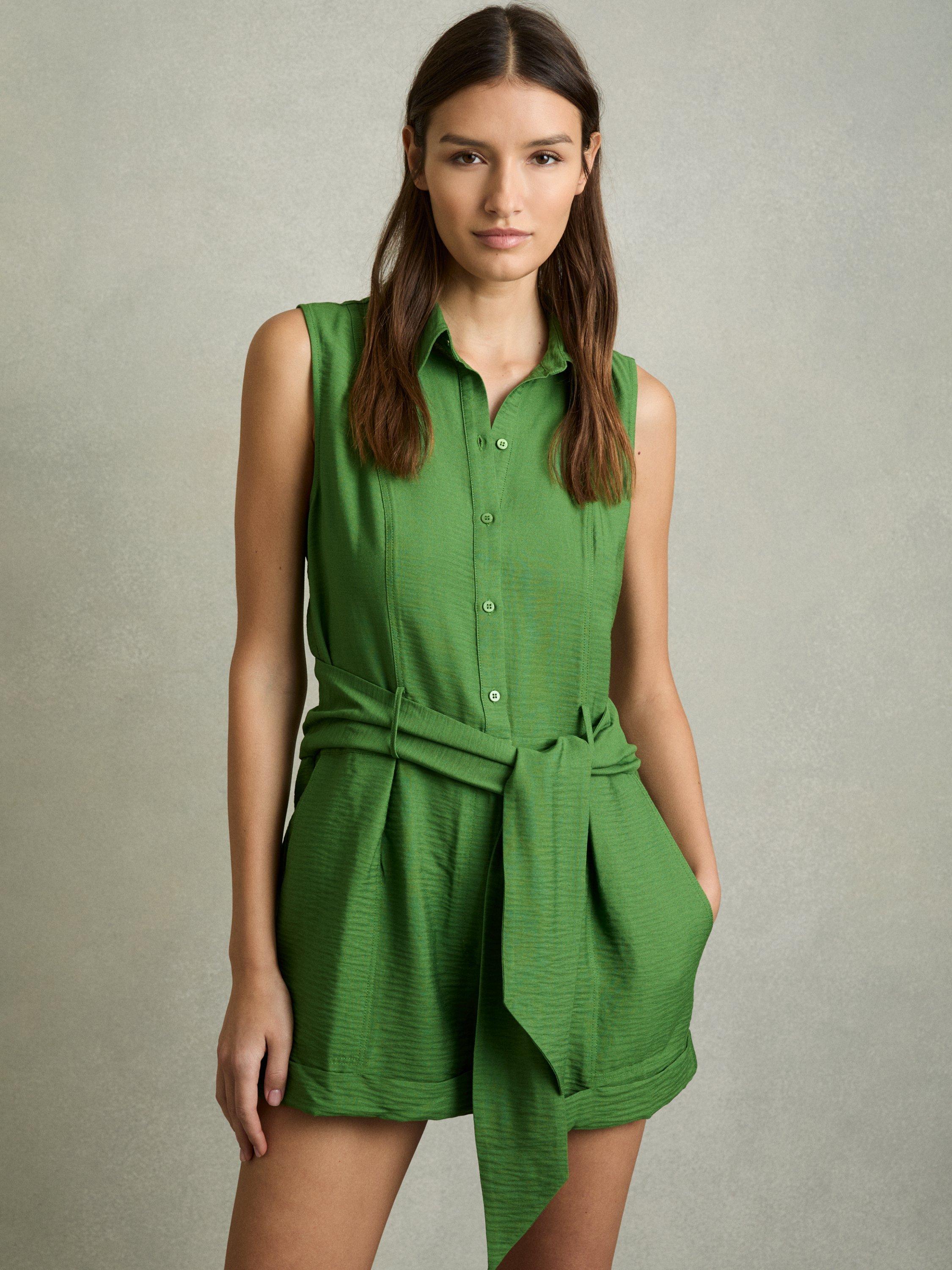 Product image 1 of 5, which shows Reiss Millie Belted Playsuit, Green, 6