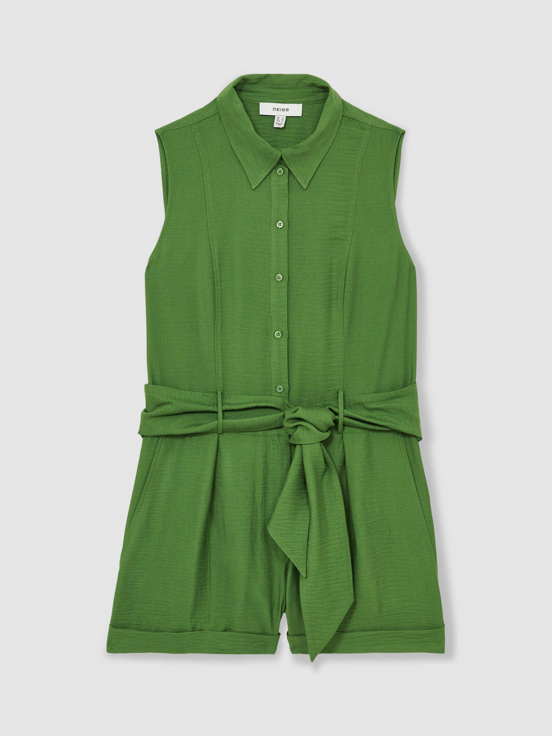 Product image 3 of 5, which shows Reiss Millie Belted Playsuit, Green, 6