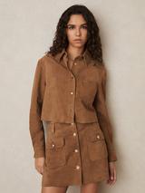 Reiss Nova Cropped Wool Rich Jacket, Mocha Brown
