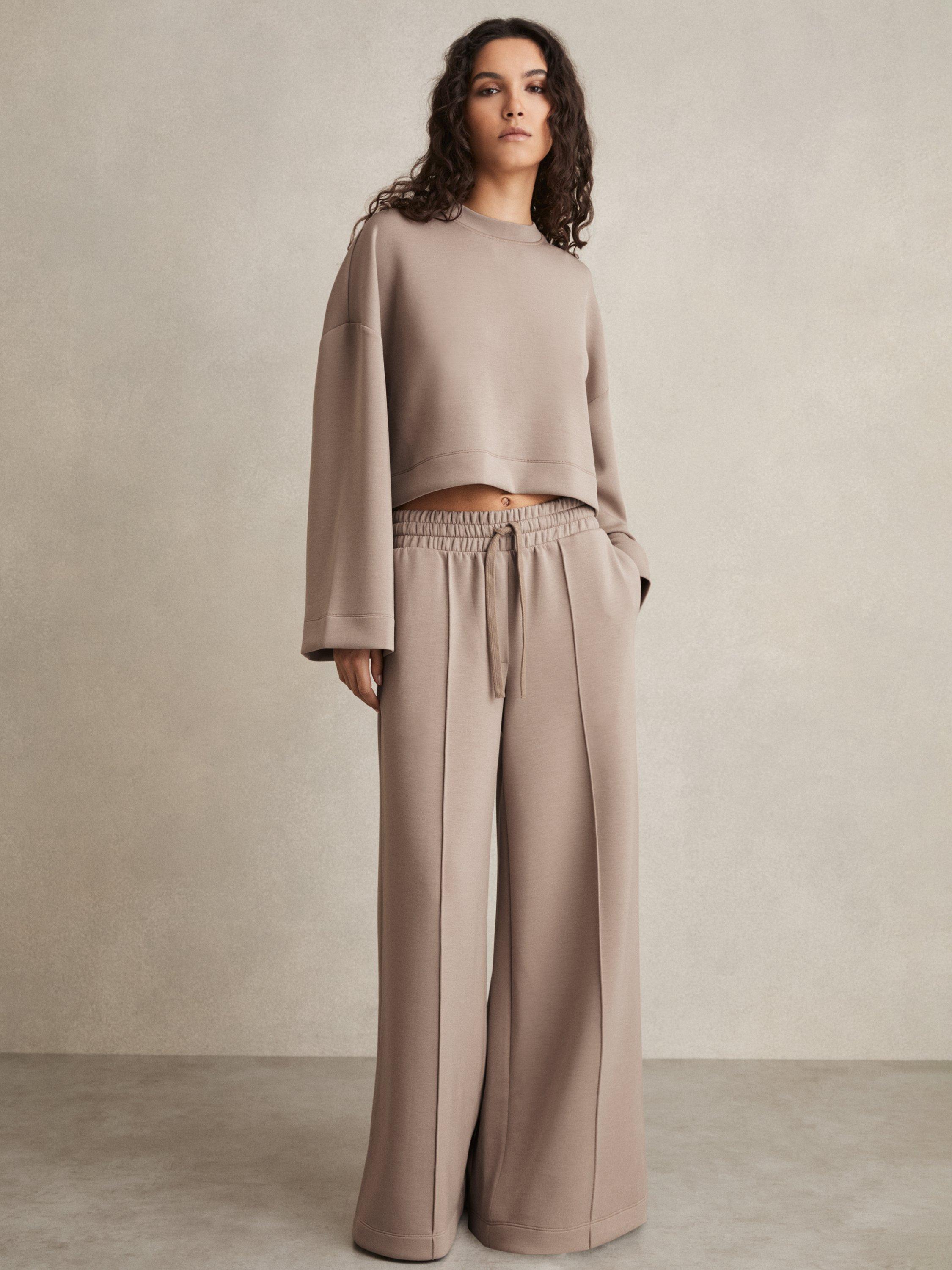 Reiss Freya Modal Elasticated Wide Leg Joggers, Taupe