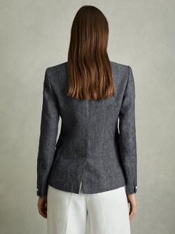Reiss Baker Linen Cotton Double-Breasted Blazer, Navy - view 2, Navy
