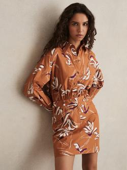 Reiss Valia Floral Mini Shirt Dress, Rust, Rust