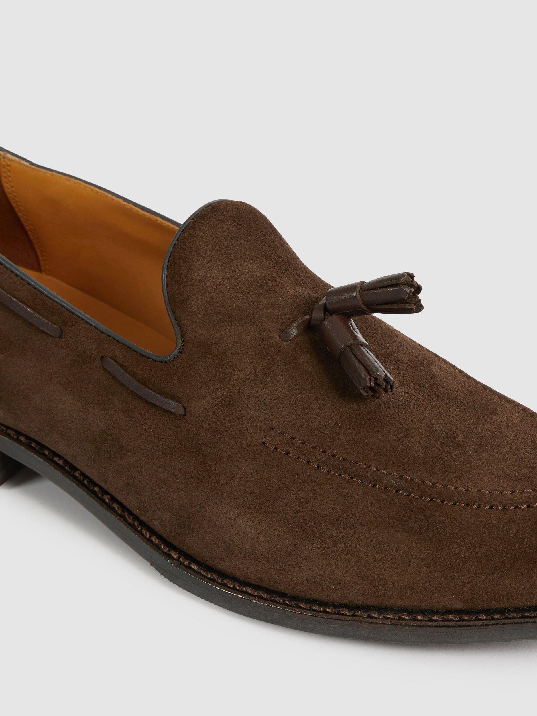 Product image 2 of 5, which shows Reiss Clayton Tasseled Suede Loafers, Dark Brown, 7