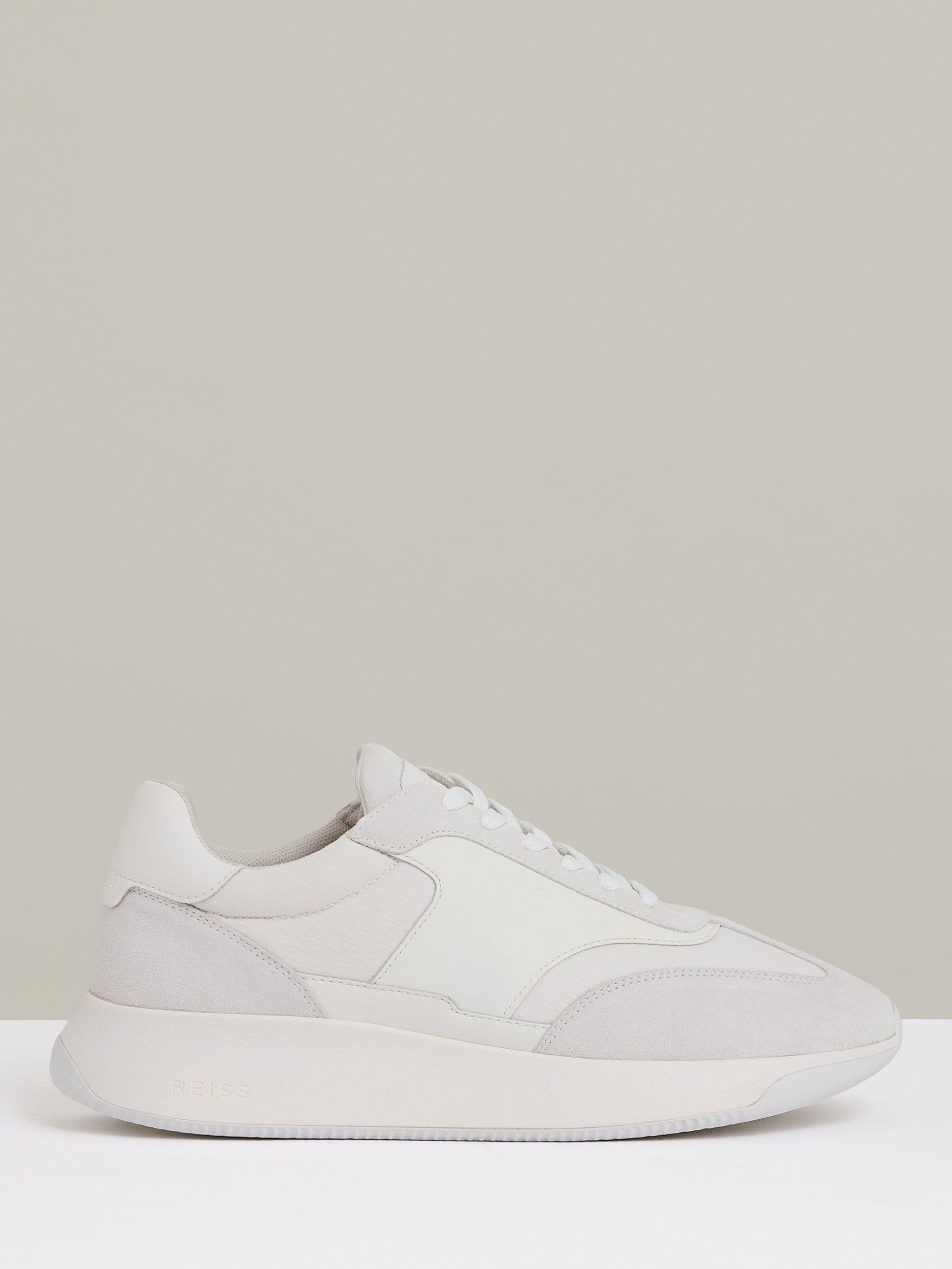 Reiss Emmett Leather and Suede Running Trainers, White
