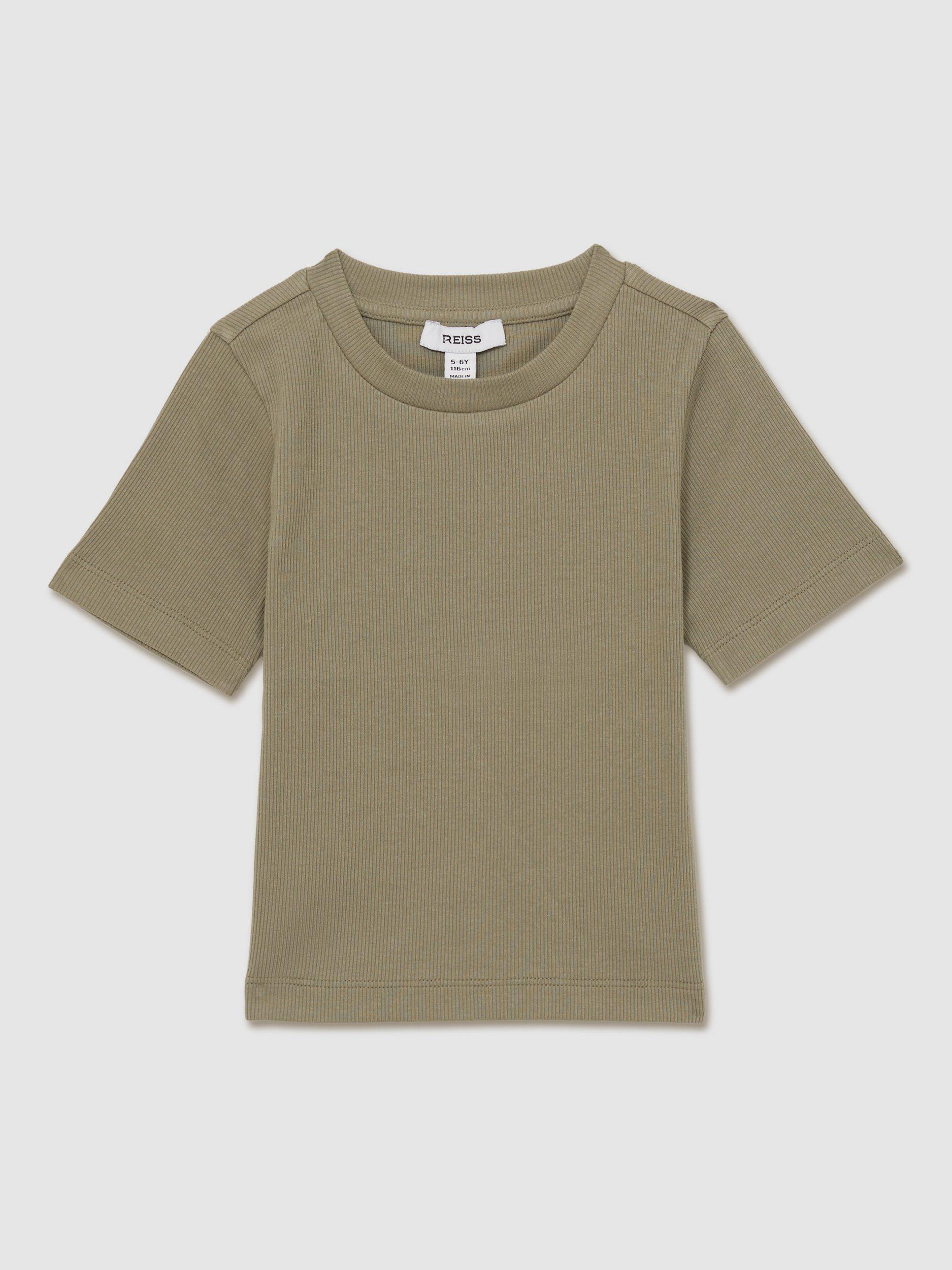 Product image 1 of 4, which shows Reiss Kids' Victoria Cotton Blend Crew Neck T-Shirt, Khaki, 8-9 years
