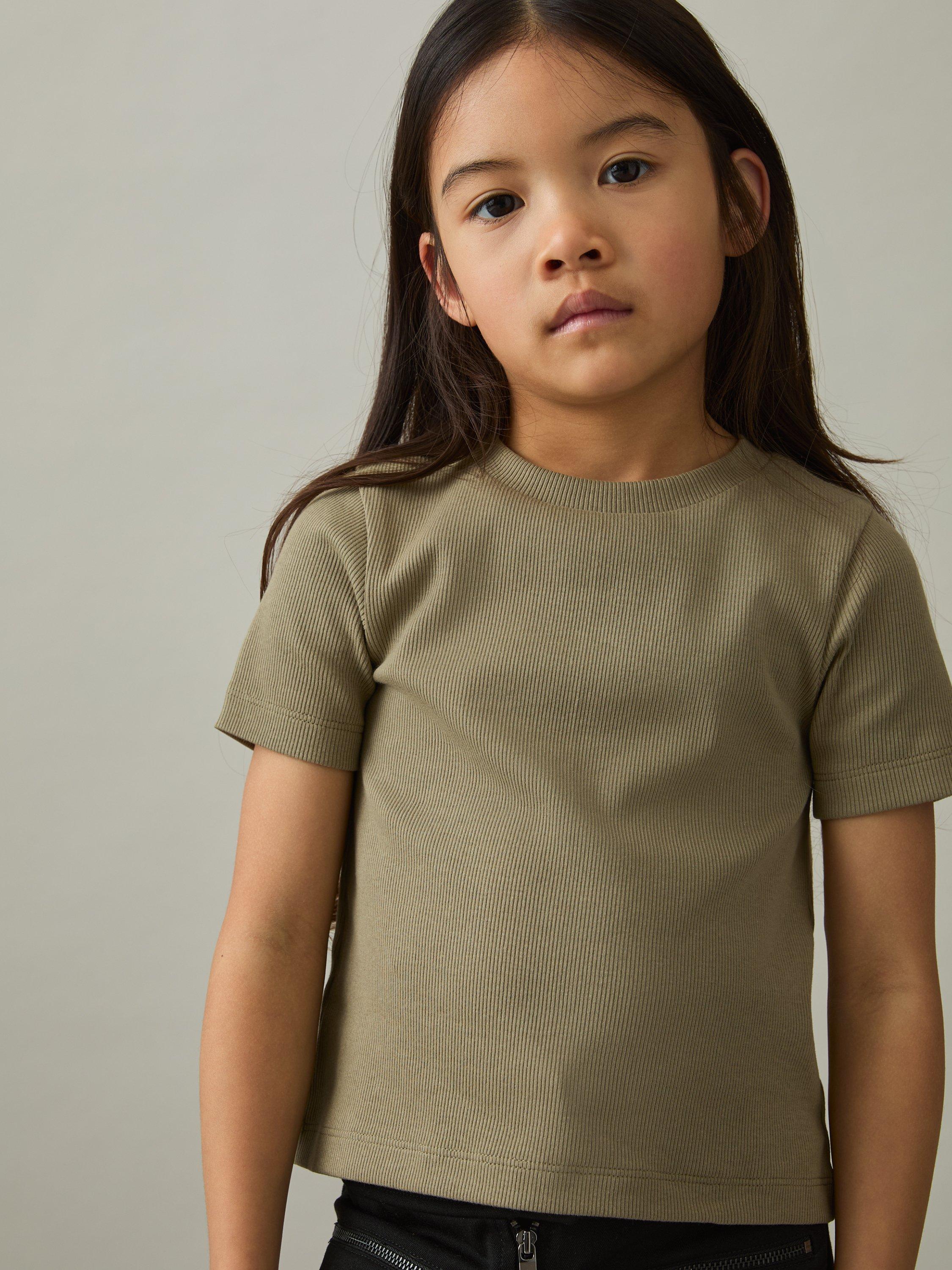 Product image 3 of 4, which shows Reiss Kids' Victoria Cotton Blend Crew Neck T-Shirt, Khaki, 8-9 years