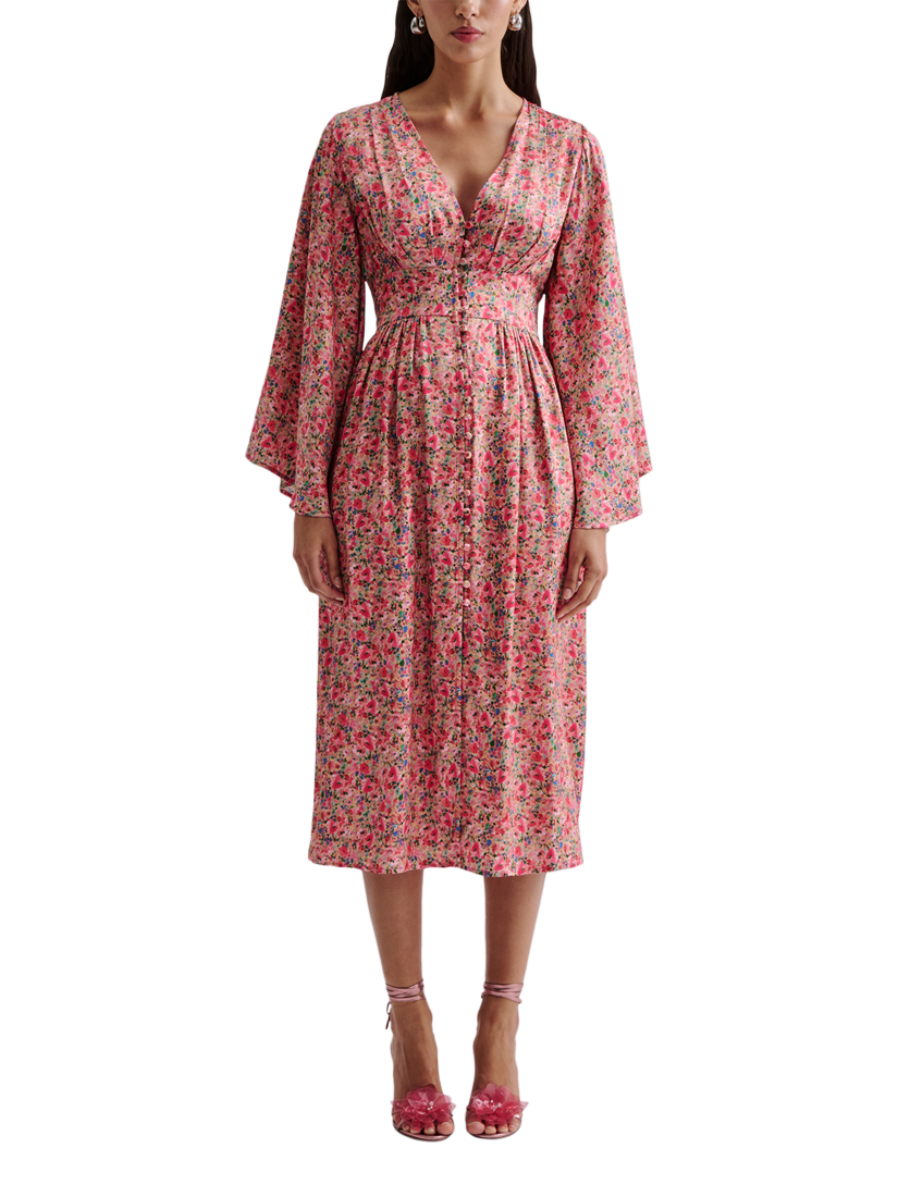 Product image 1 of 4, which shows Malina Auden Floral Midi Dress, Pink/Multi, XS
