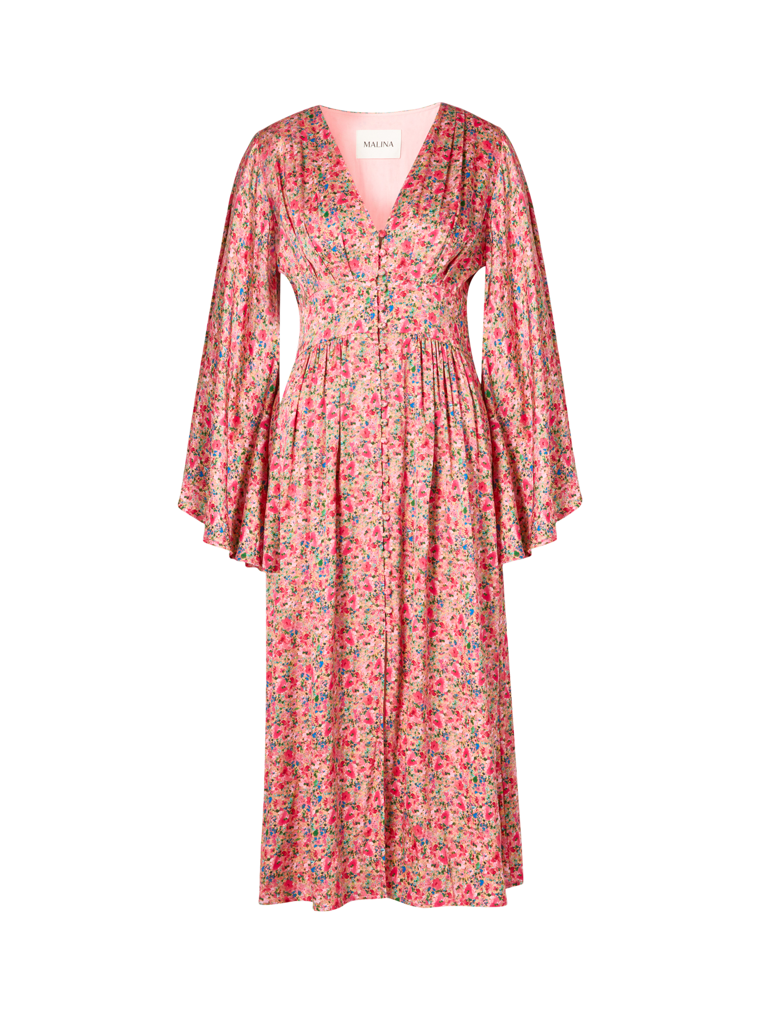 Product image 4 of 4, which shows Malina Auden Floral Midi Dress, Pink/Multi, XS