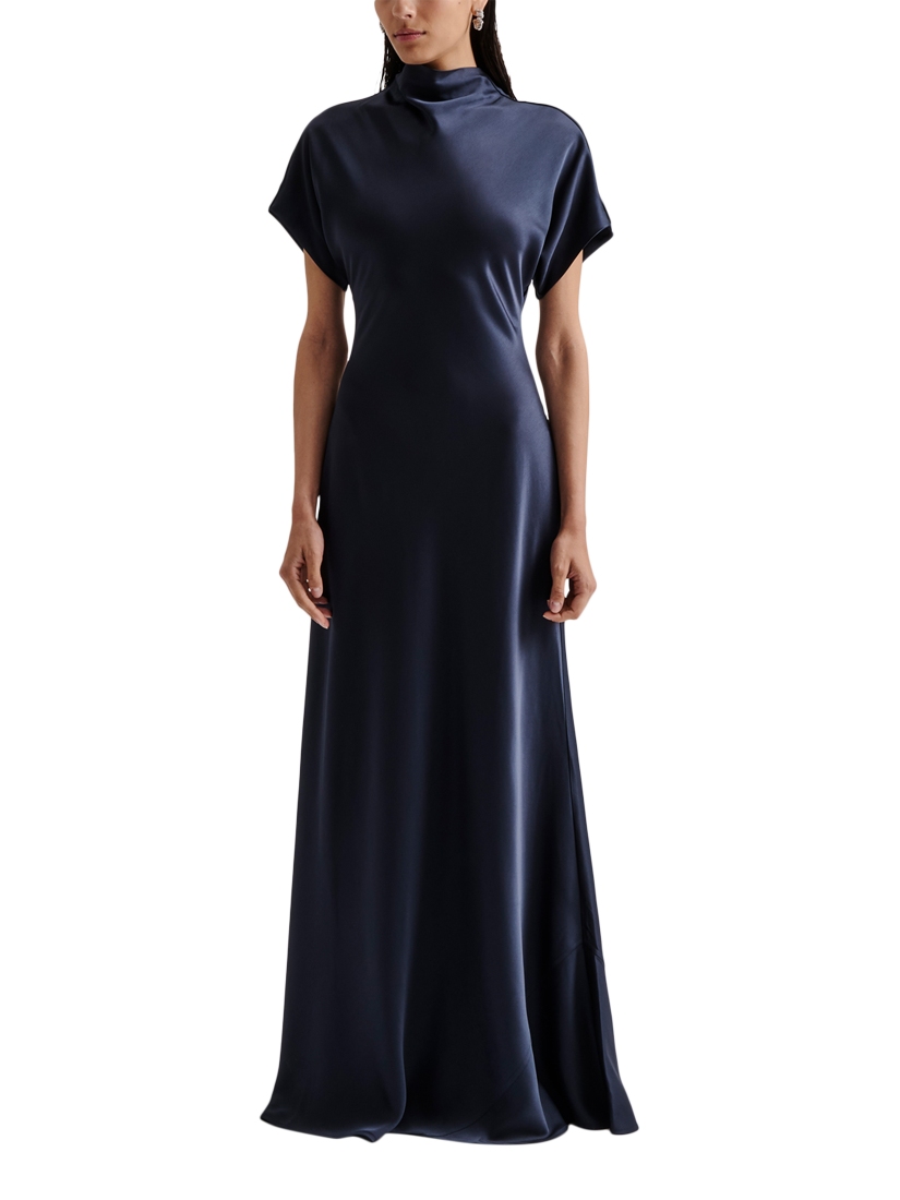 Product image 1 of 4, which shows Malina Alivia Satin Maxi Dress, Dark Blue, 18