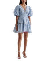 Malina Elvira Broderie Anglaise Mini Dress, Dusty Blue