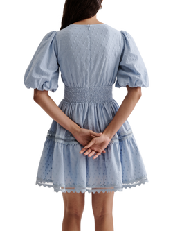 Malina Elvira Broderie Anglaise Mini Dress, Dusty Blue - view 2, Dusty Blue