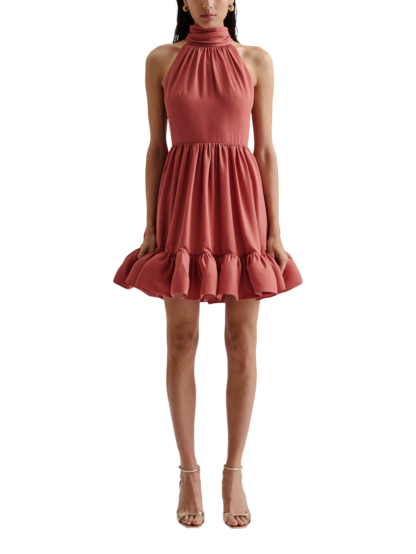 Product image 1 of 5, which shows Malina Fern Ruffle Mini Dress, Terracotta, XS