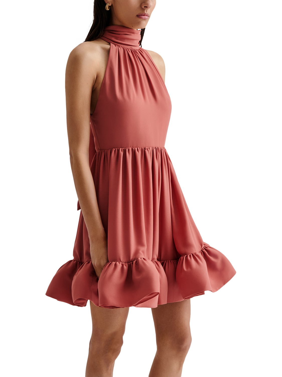 Product image 4 of 5, which shows Malina Fern Ruffle Mini Dress, Terracotta, XS