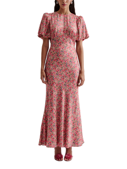 Malina Freja Ditsy Puff Sleeve Maxi Dress, Pink, Pink