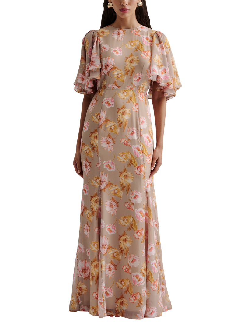 Product image 1 of 4, which shows Malina Ida Floral Silk Blend Maxi Dress, Champagne/Multi, 18