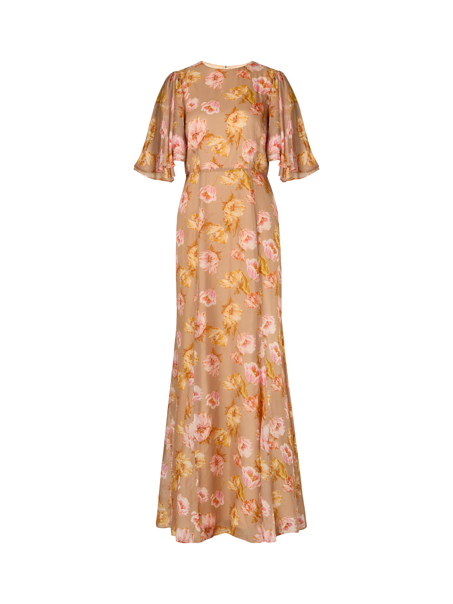 Product image 4 of 4, which shows Malina Ida Floral Silk Blend Maxi Dress, Champagne/Multi, 18