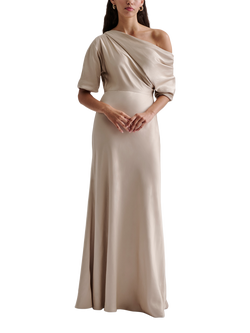 Malina Marisa Asymmetrical Satin Maxi Dress, Champagne, Champagne